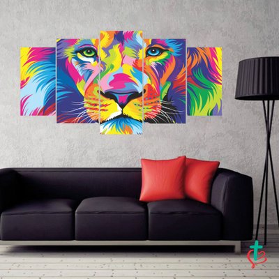 Tela Decorativa em Canvas - Mosaico Leão