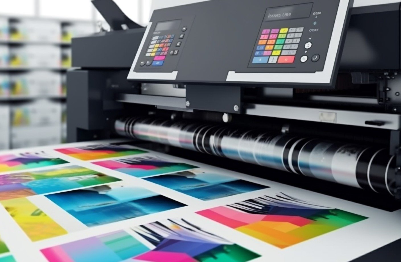 a impressora moderna produz impressoes multicoloridas geradas com precisao por ia graficos personalizados